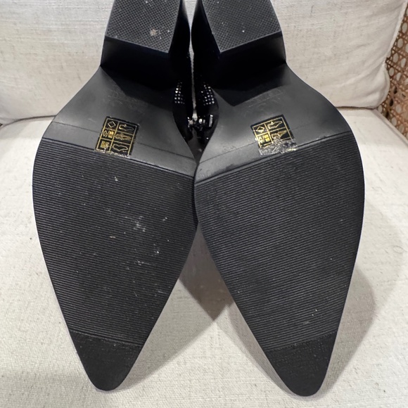 ISNOM Rhinestone Cowboy Boots Sparkly Ankle Boots with Pointed Toe and Chunky He - Picture 5 of 7